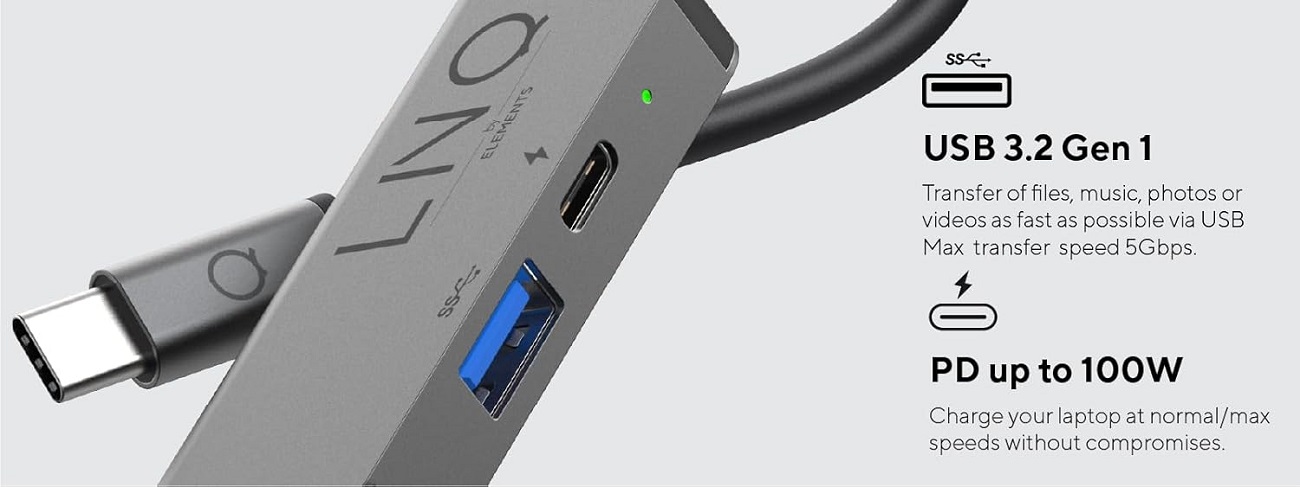 Hub Multiports USB-C 3-en-1 Gris Linq