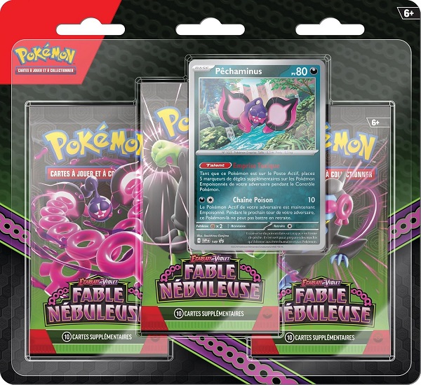 Pokemon 3 boosters Pechaminus ecarlate purple